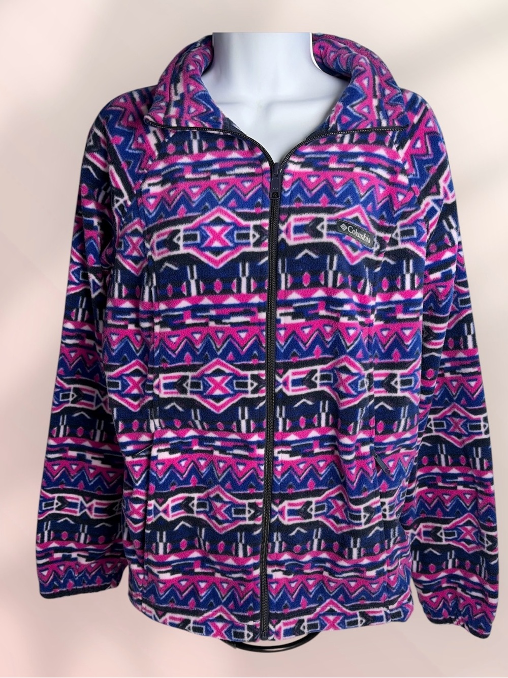 Columbia Women's Full-Zip Teddy Jacket - Pink & Blue Geometric